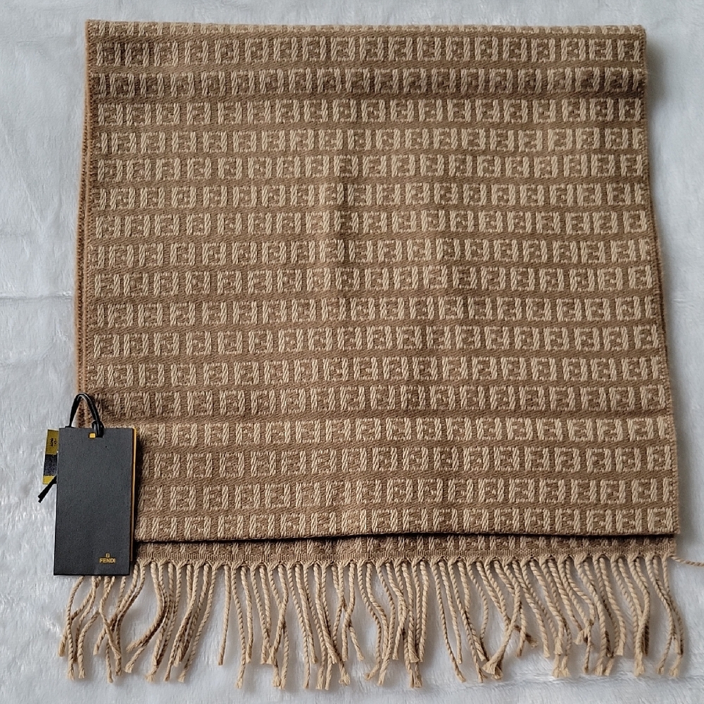 Fendi Beige and Ivory Logo Scarf